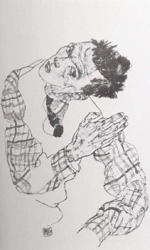 Egon Schiele Self Portrait with Checkered shirt oil painting picture